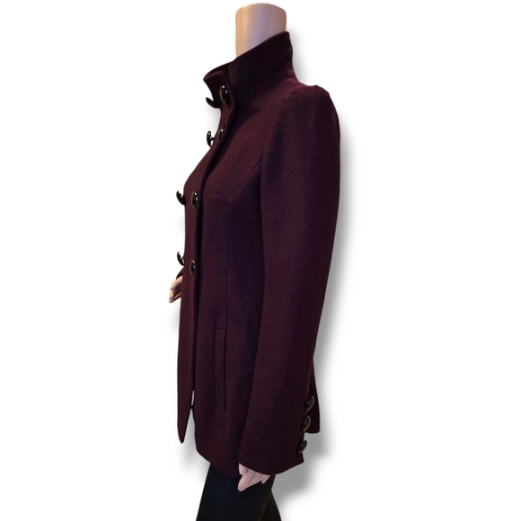M. JULIAN Women's Wined Red Wool Blend Double Breasted Pea Coat - Picture 6 of 16